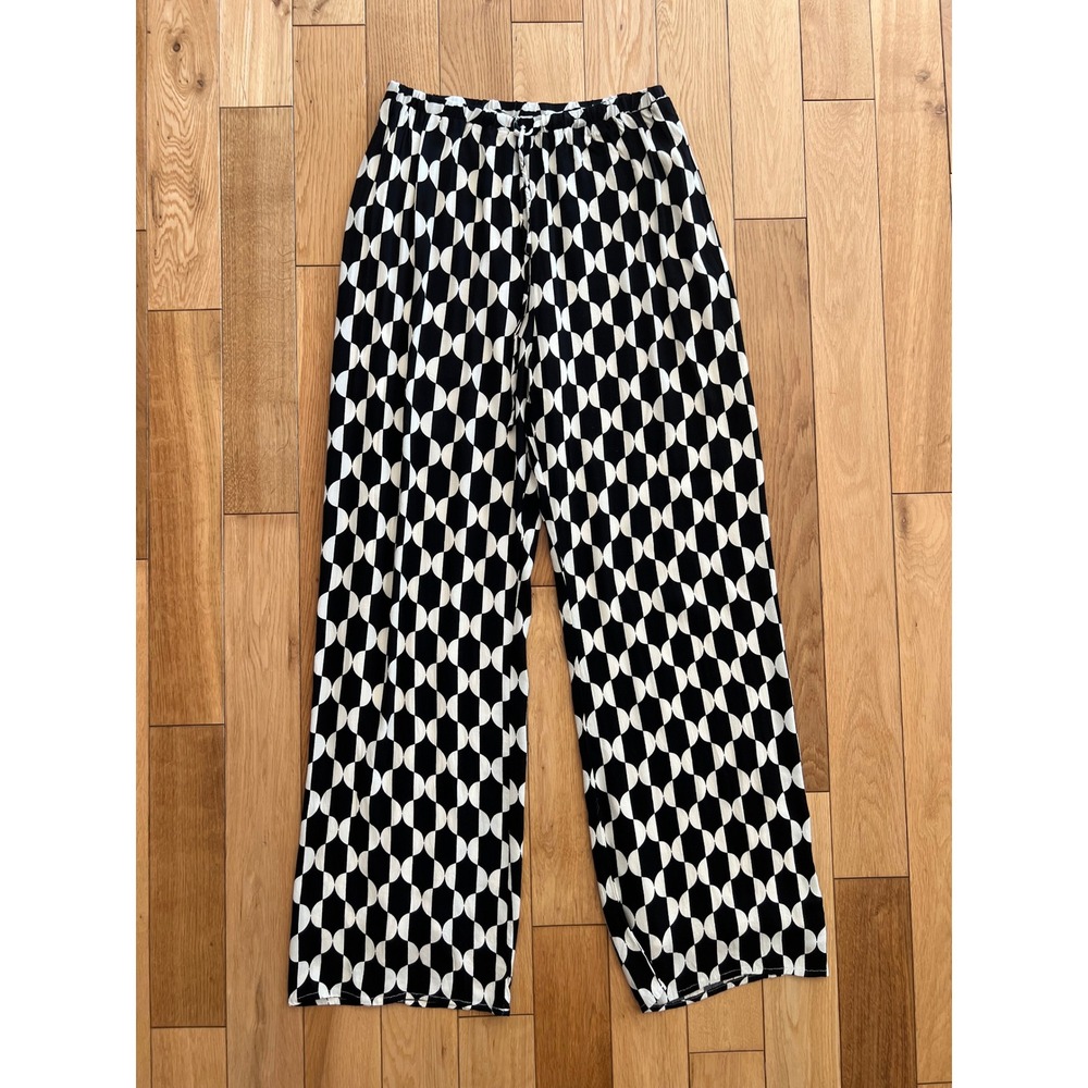 DISSH Hattie Drawstring Pull On Pants Black Cream Wide Leg High Rise Size 6